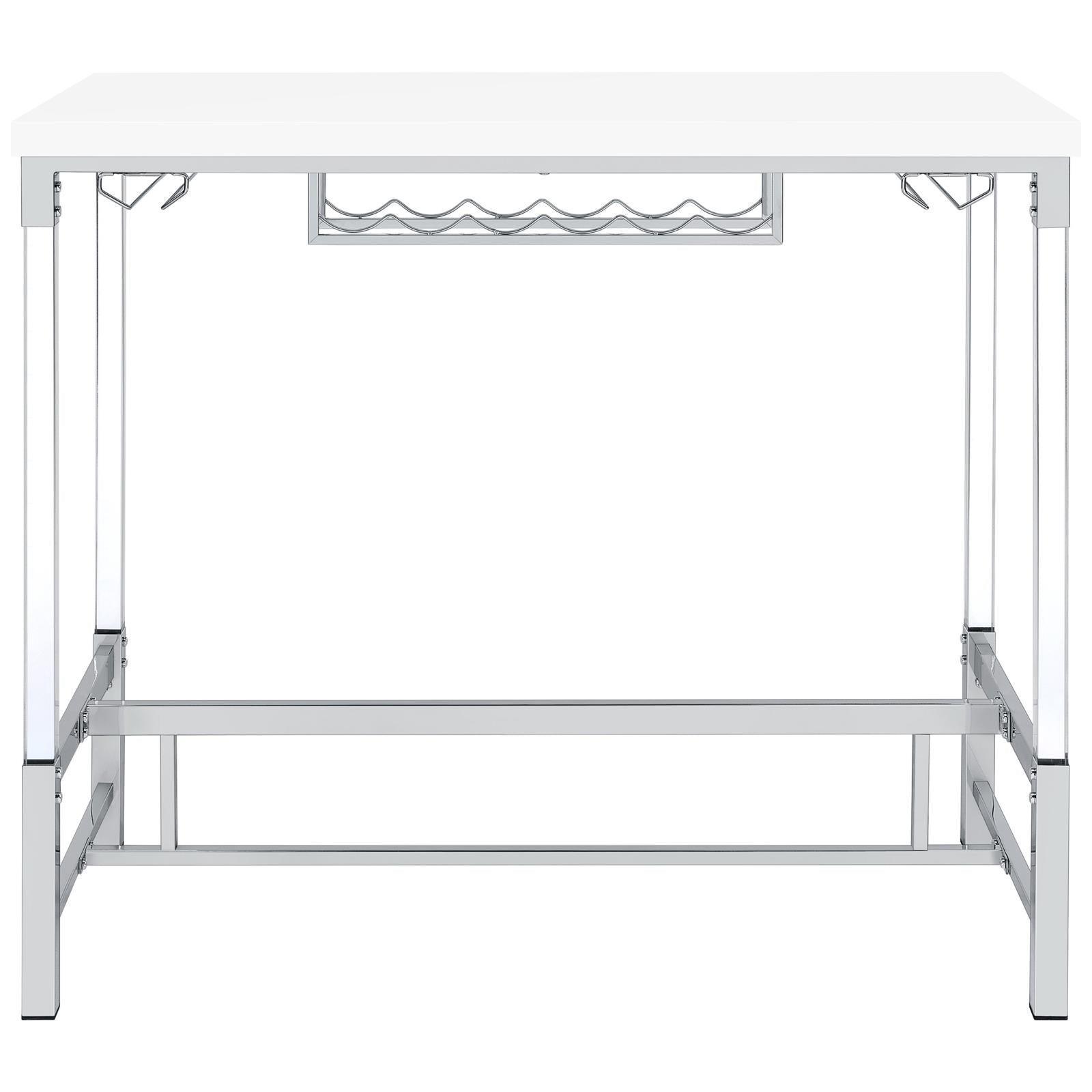 Norcrest Pub Height Bar Table With Acrylic Legs And Wine Storage White High Gloss 182101 - Ella Furniture