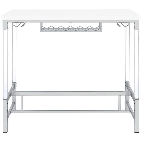 Norcrest Pub Height Bar Table With Acrylic Legs And Wine Storage White High Gloss 182101 - Ella Furniture
