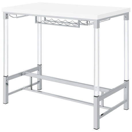 Norcrest Pub Height Bar Table With Acrylic Legs And Wine Storage White High Gloss 182101 - Ella Furniture