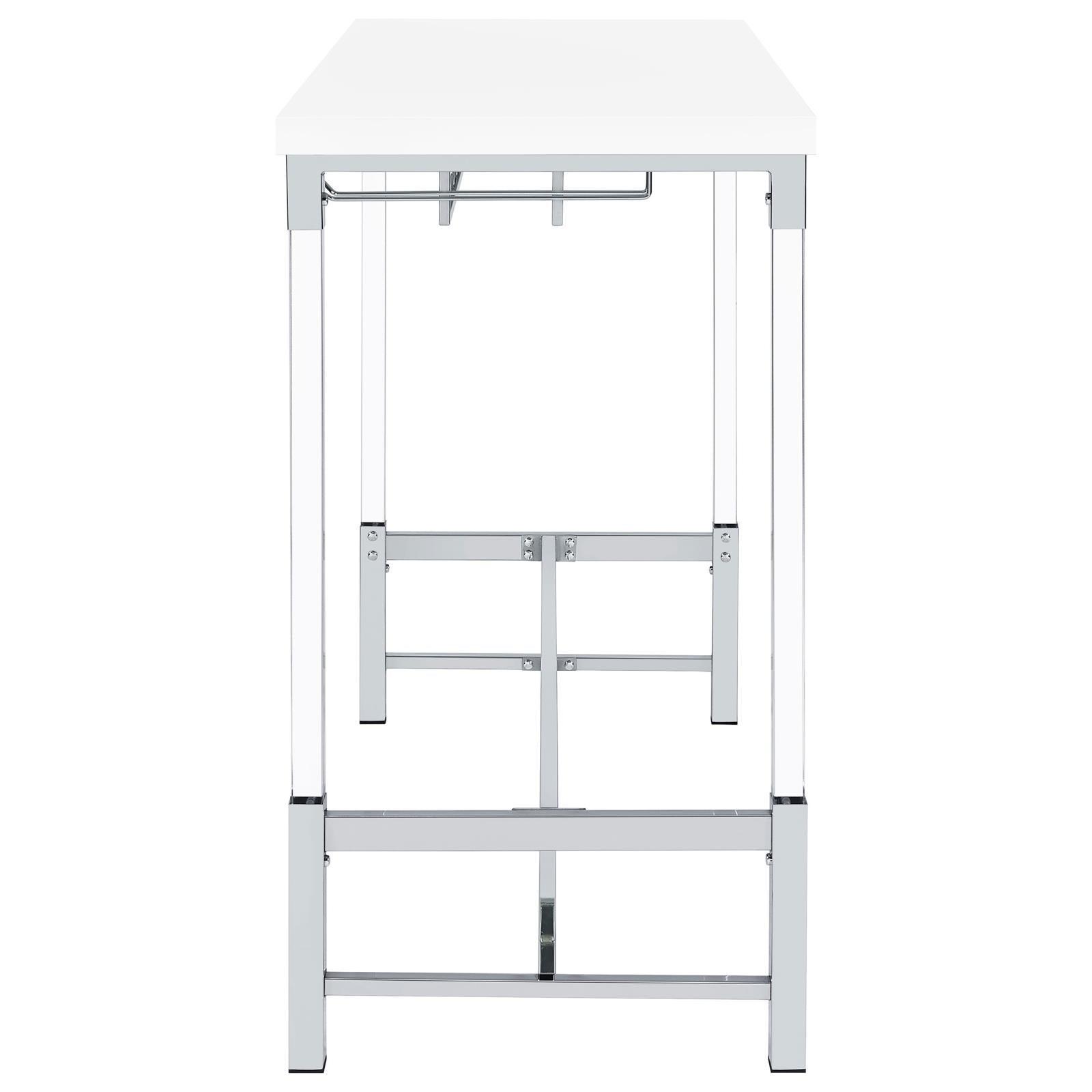 Norcrest Pub Height Bar Table With Acrylic Legs And Wine Storage White High Gloss 182101 - Ella Furniture