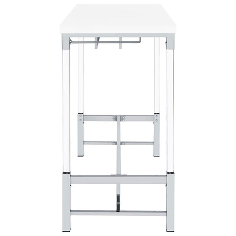 Norcrest Pub Height Bar Table With Acrylic Legs And Wine Storage White High Gloss 182101 - Ella Furniture