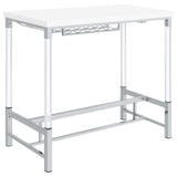 Norcrest Pub Height Bar Table With Acrylic Legs And Wine Storage White High Gloss 182101 - Ella Furniture