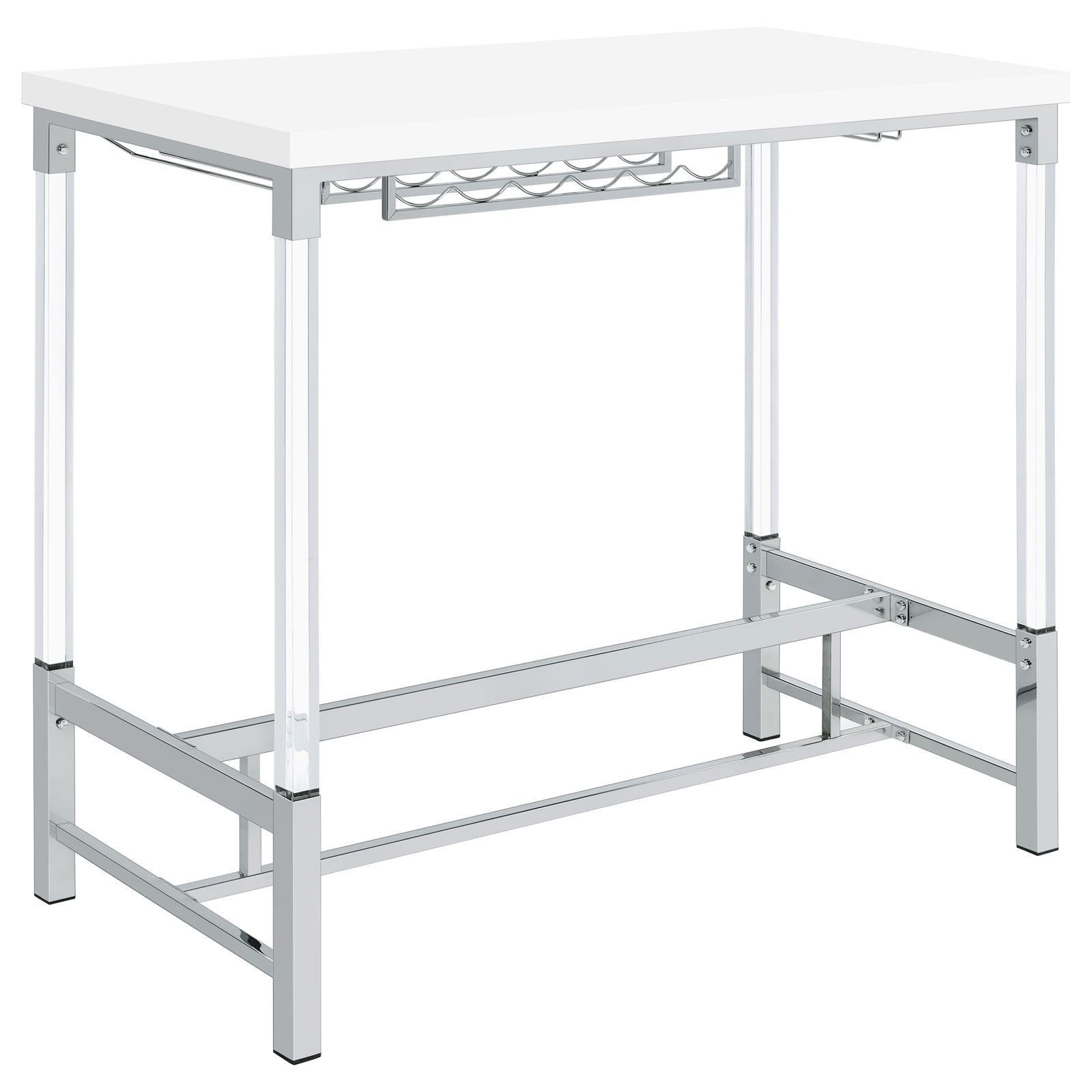 Norcrest Pub Height Bar Table With Acrylic Legs And Wine Storage White High Gloss 182101 - Ella Furniture