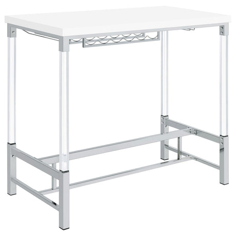 Norcrest Pub Height Bar Table With Acrylic Legs And Wine Storage White High Gloss 182101 - Ella Furniture