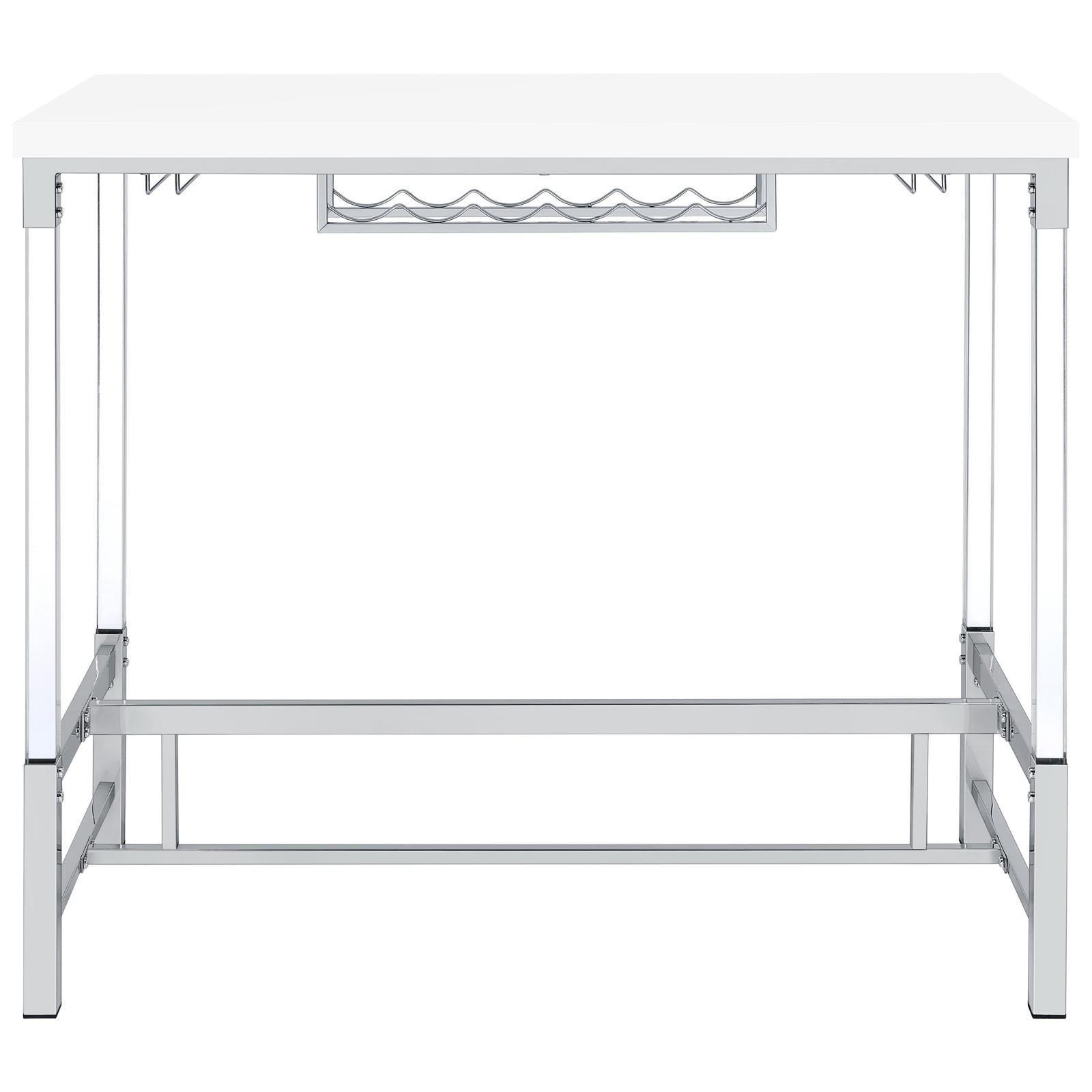 Norcrest Pub Height Bar Table With Acrylic Legs And Wine Storage White High Gloss 182101 - Ella Furniture