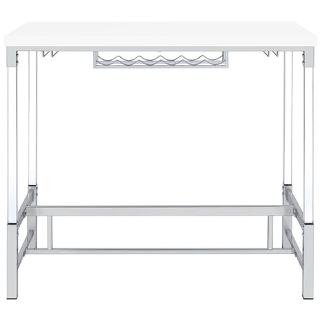 Norcrest Pub Height Bar Table With Acrylic Legs And Wine Storage White High Gloss 182101 - Ella Furniture