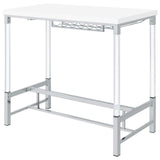 Norcrest Pub Height Bar Table With Acrylic Legs And Wine Storage White High Gloss 182101 - Ella Furniture