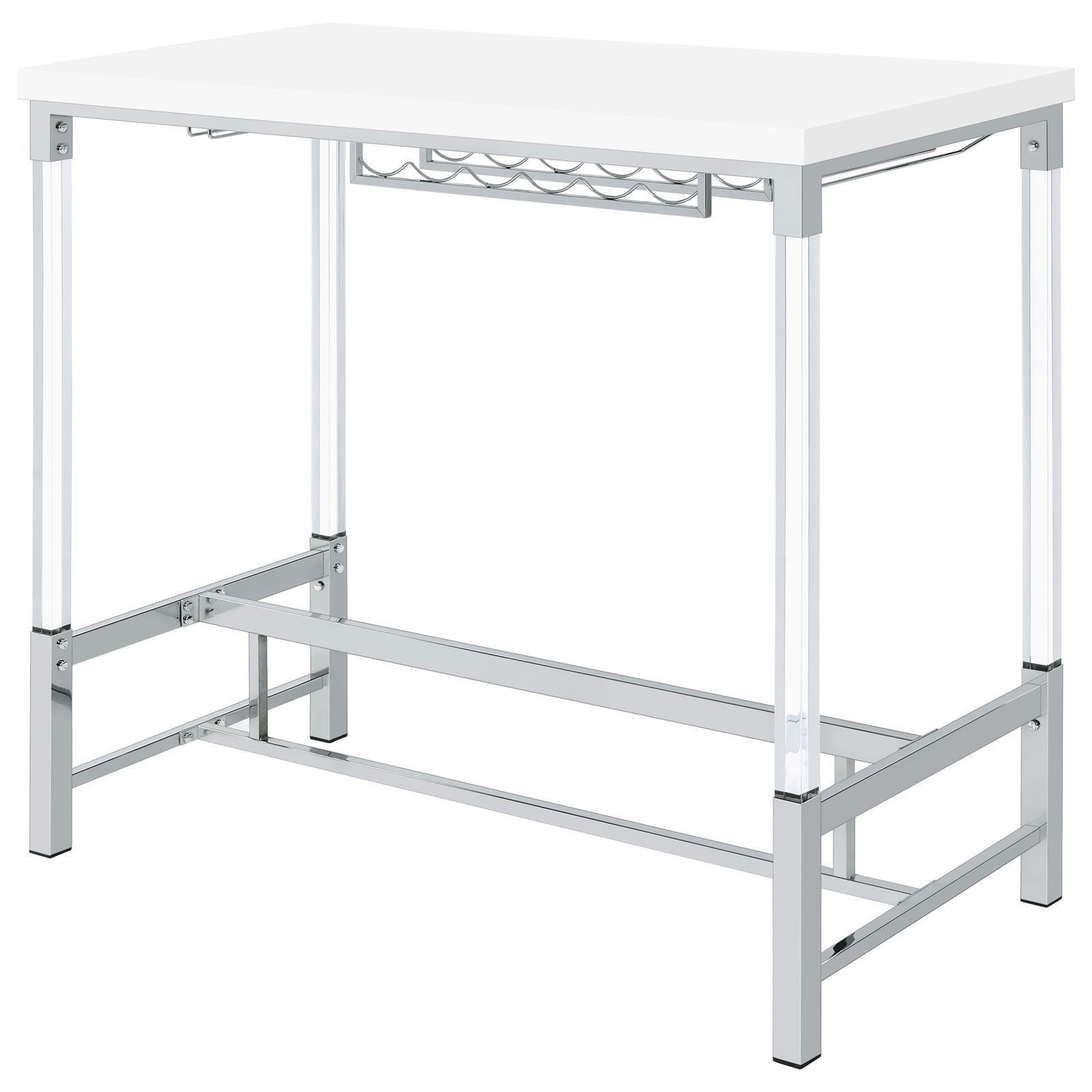 Norcrest Pub Height Bar Table With Acrylic Legs And Wine Storage White High Gloss 182101 - Ella Furniture