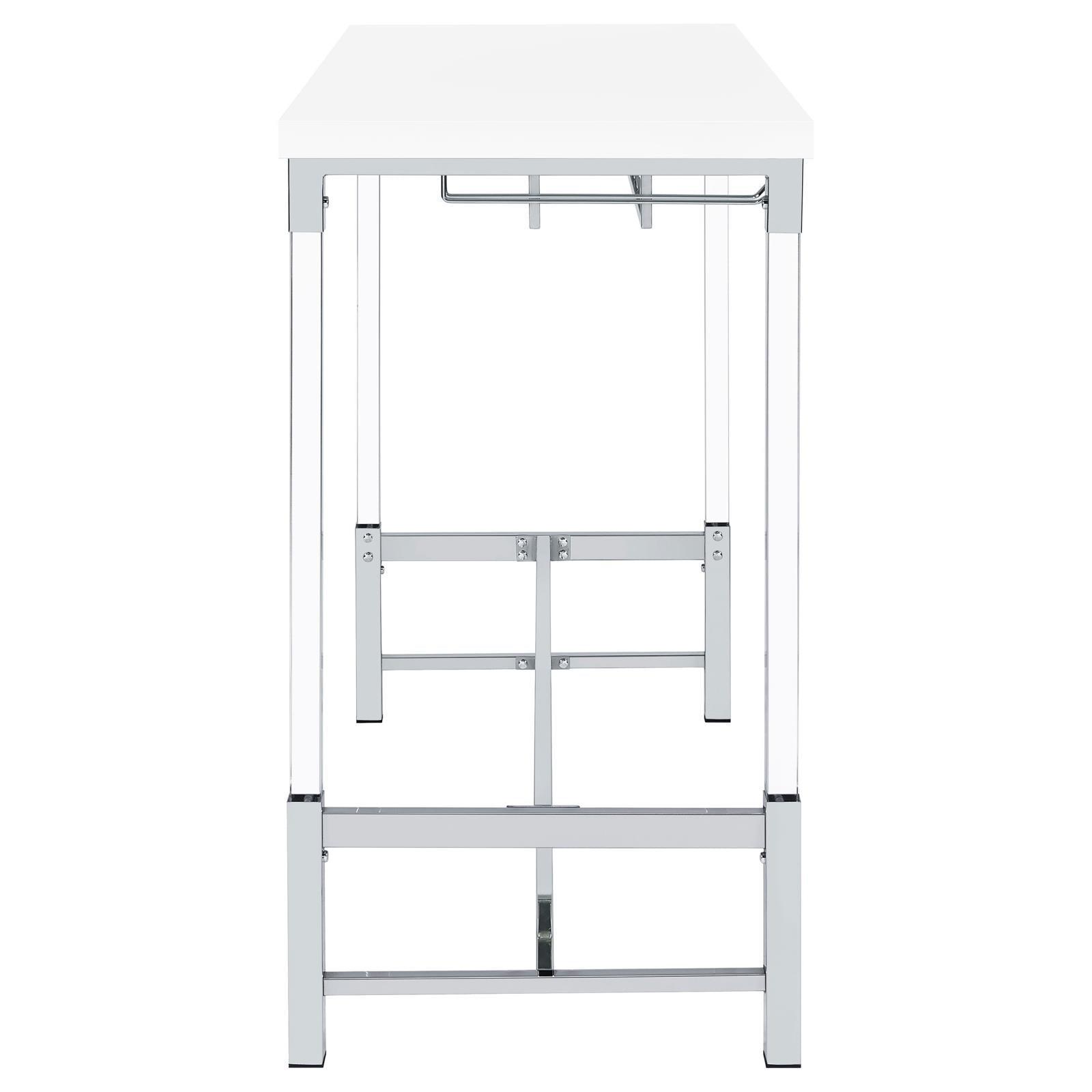 Norcrest Pub Height Bar Table With Acrylic Legs And Wine Storage White High Gloss 182101 - Ella Furniture