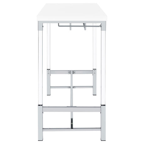 Norcrest Pub Height Bar Table With Acrylic Legs And Wine Storage White High Gloss 182101 - Ella Furniture