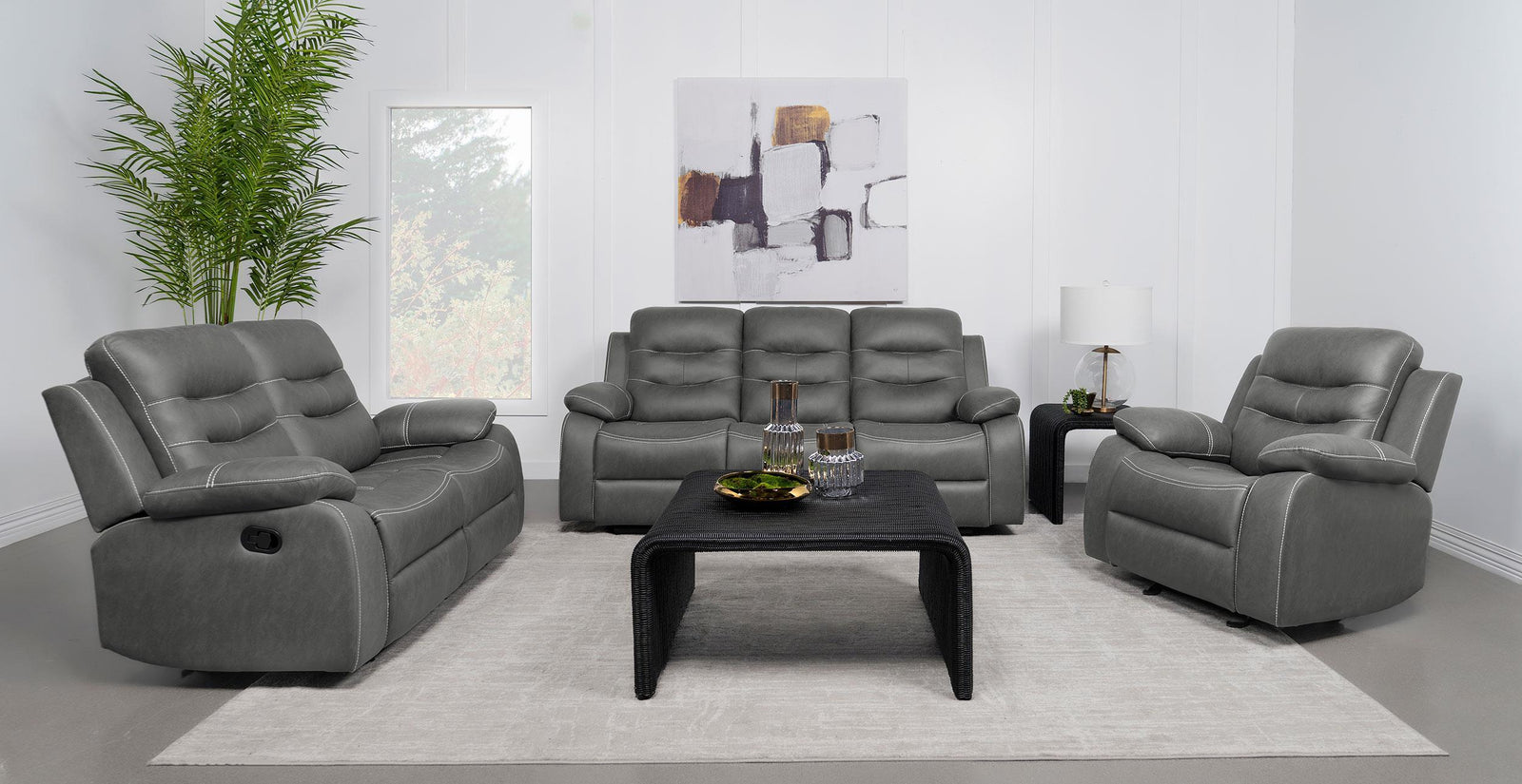 Nova 3-piece Upholstered Padded Arm Sofa Set Dark Grey 602531-S3 - Ella Furniture