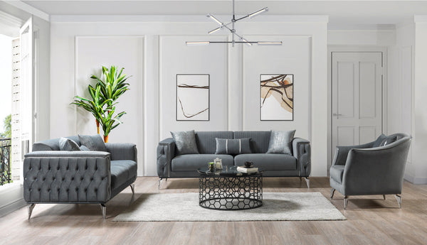Vivian Gray Velvet Sofa 89" & Loveseat 69"