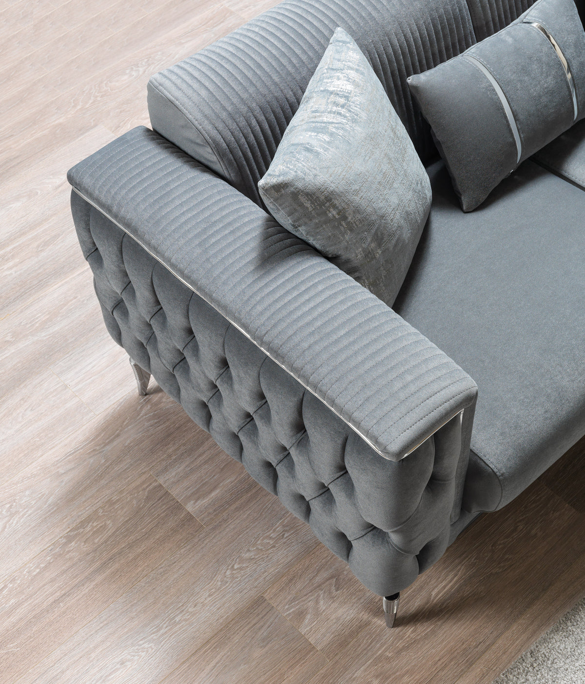 Vivian Gray Velvet Sofa 89" & Loveseat 69"