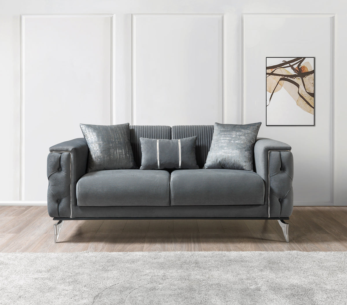 Vivian Gray Velvet Sofa 89" & Loveseat 69"
