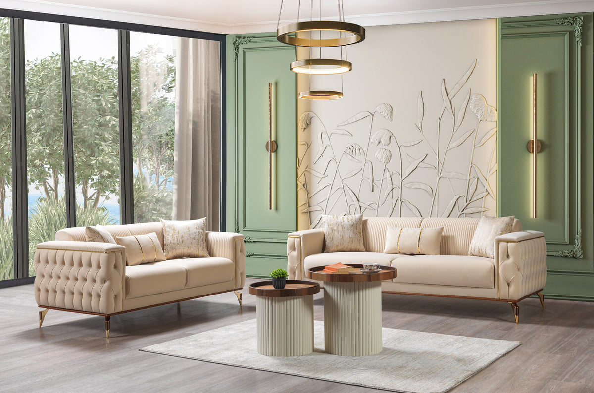 Vivian Ivory Velvet Sofa 89" & Loveseat 69"