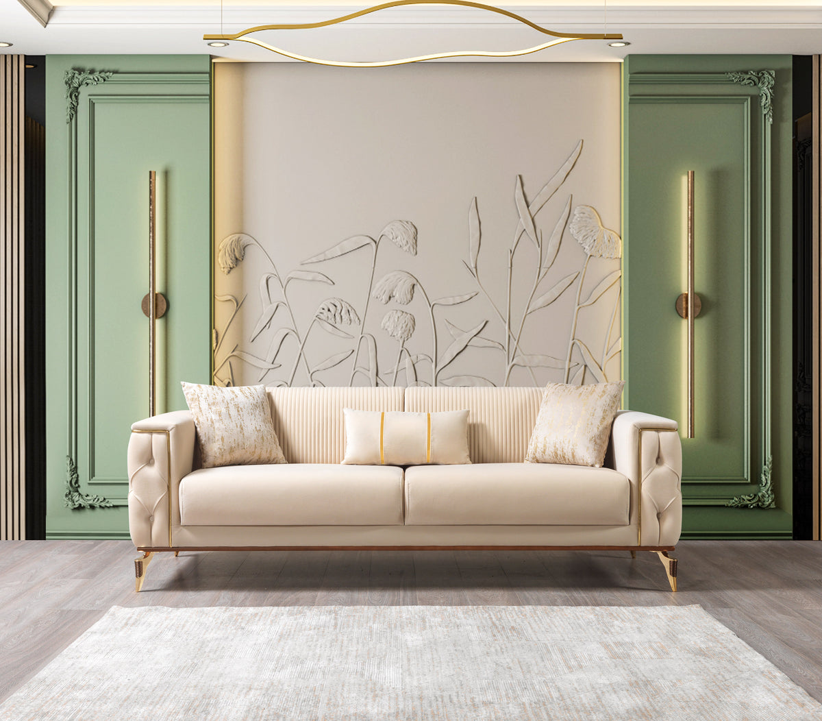 Vivian Ivory Velvet Sofa 89" & Loveseat 69"