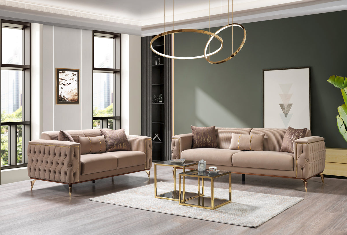 Vivian Coffee Velvet Sofa 89" & Loveseat 69"