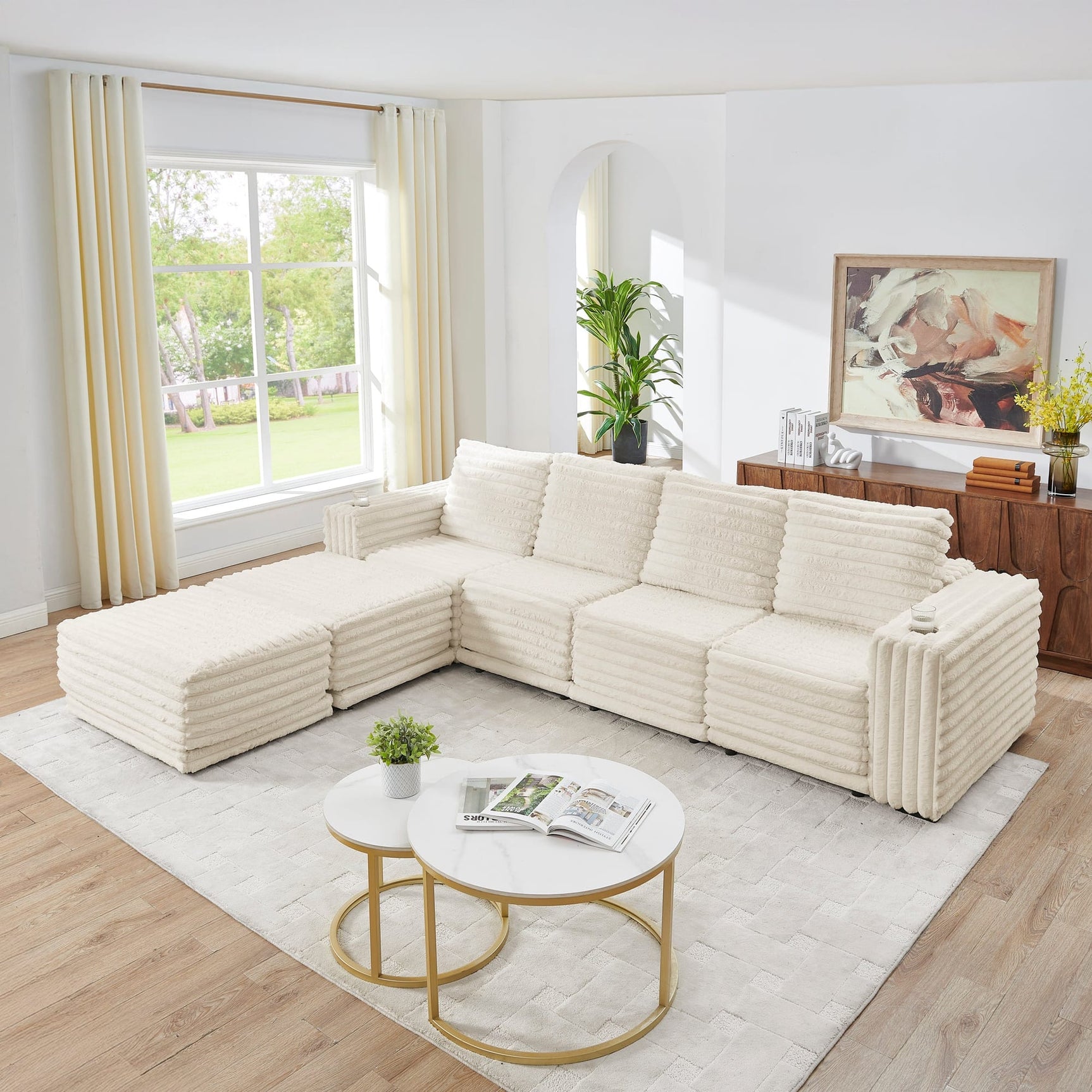 Nuve Cream Modular 6-Piece Sectional with Ottomans view 5