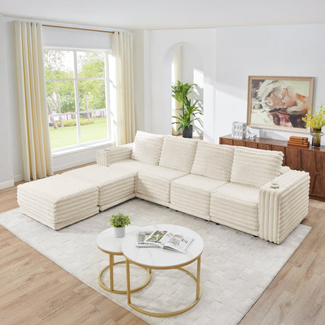 Nuve Cream Modular 6-Piece Sectional with Ottomans view 5