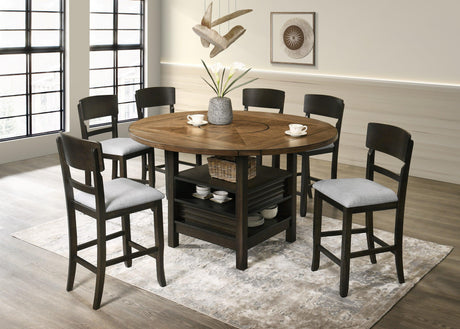 Oakly Brown Modern Solid Wood And Veneers Round Counter Height Dining Room Set - Ella Furniture
