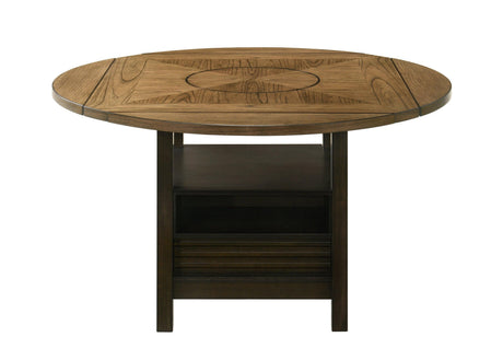 Oakly Brown Modern Solid Wood And Veneers Round Counter Height Dining Room Set - Ella Furniture