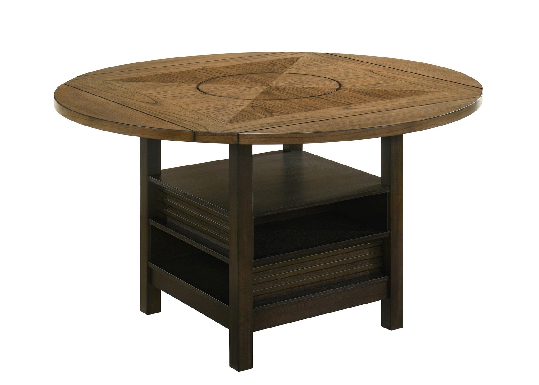 Oakly Brown Modern Solid Wood And Veneers Round Counter Height Dining Room Set - Ella Furniture