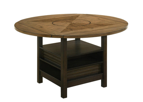 Oakly Brown Modern Solid Wood And Veneers Round Counter Height Dining Room Set - Ella Furniture