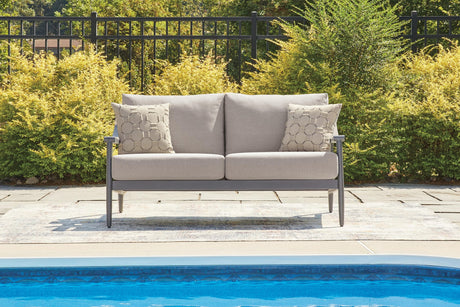 Ocean Beach Gray Outdoor Loveseat with Cushion from Ella Furniture