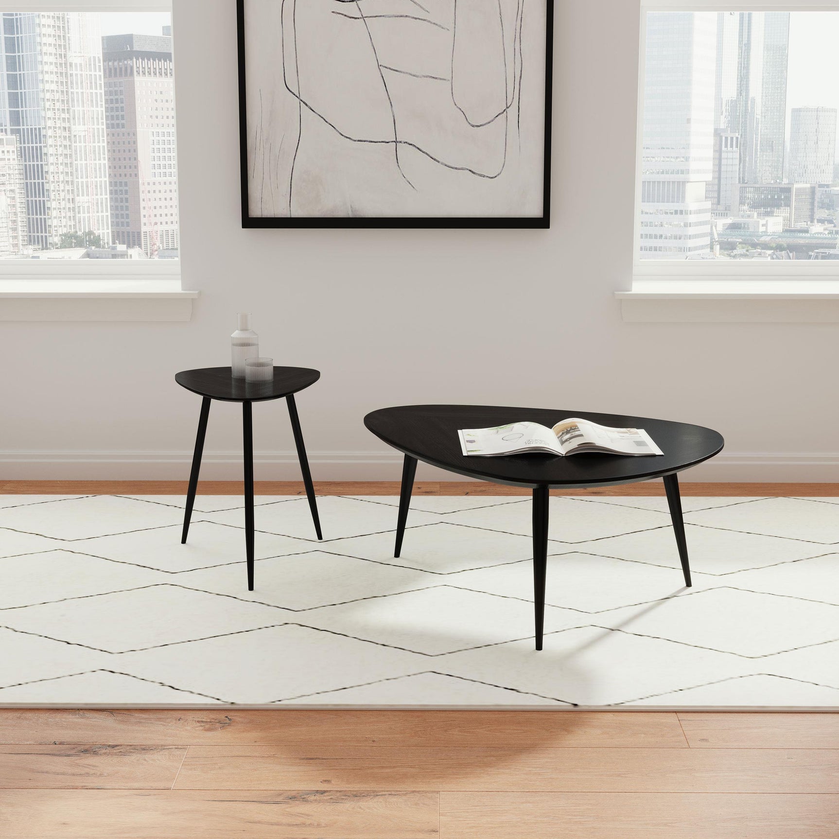 ODESSA COLLECTION Odessa Triangular Solid Wood End Table Black 707917 - Ella Furniture