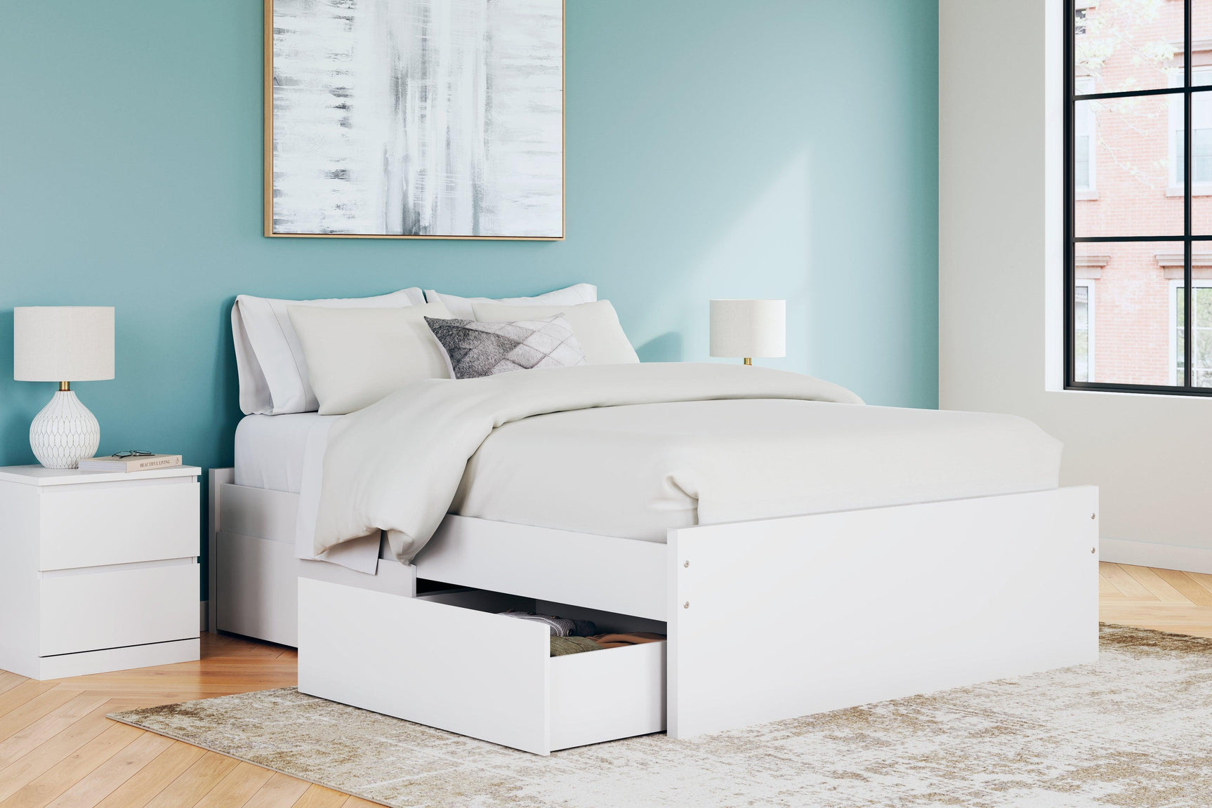 Onita White Queen Platform Bed with 2 Side Storage - Ella Furniture