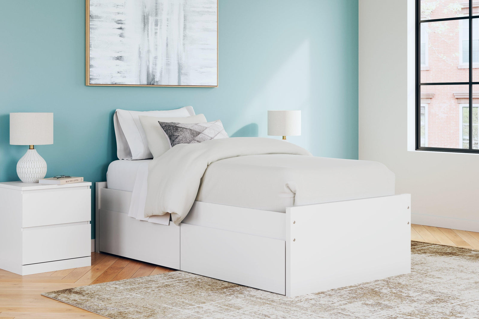 Onita White Twin Platform Bed with 1 Side Storage - Ella Furniture