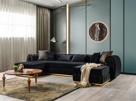 Oprah Black Velvet Double Chaise Sectional - Ella Furniture