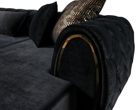 Oprah Black Velvet Double Chaise Sectional - Ella Furniture