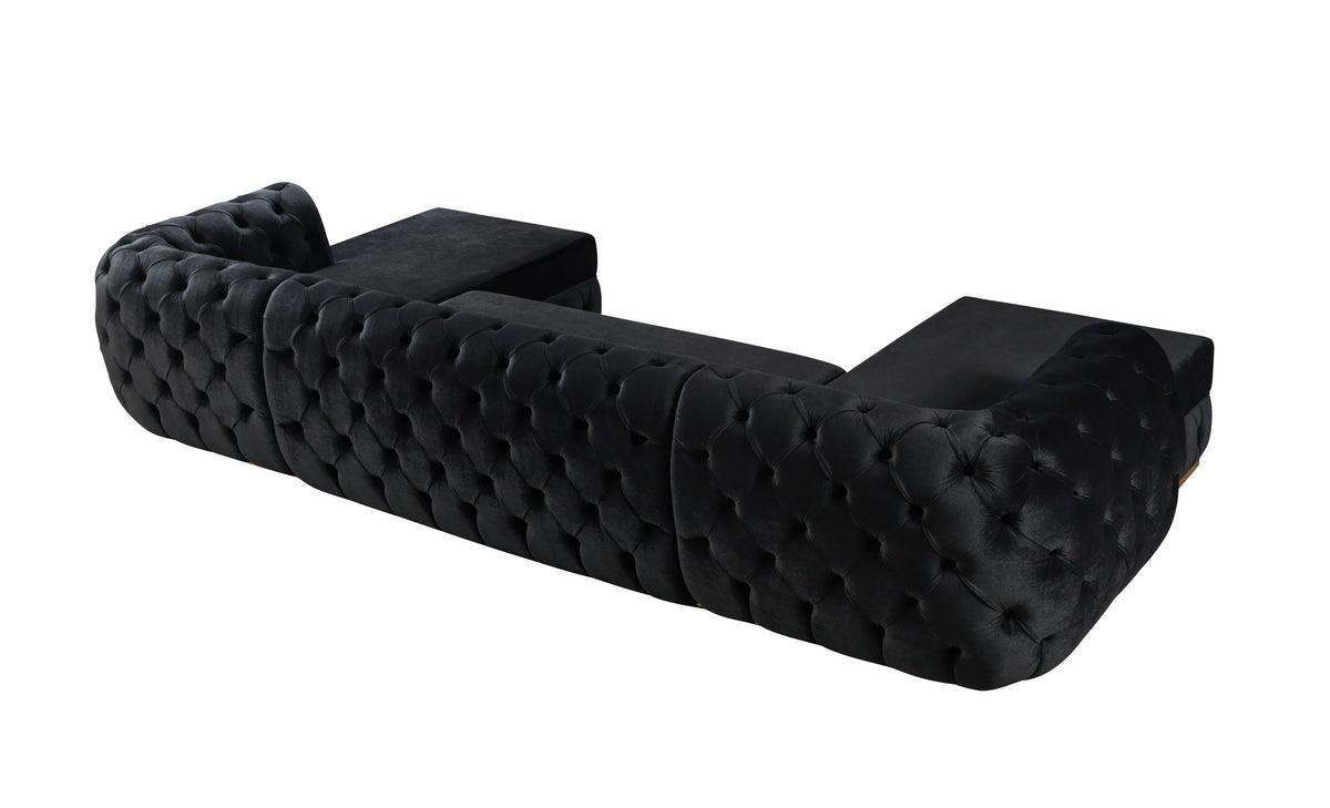 Oprah Black Velvet Double Chaise Sectional - Ella Furniture
