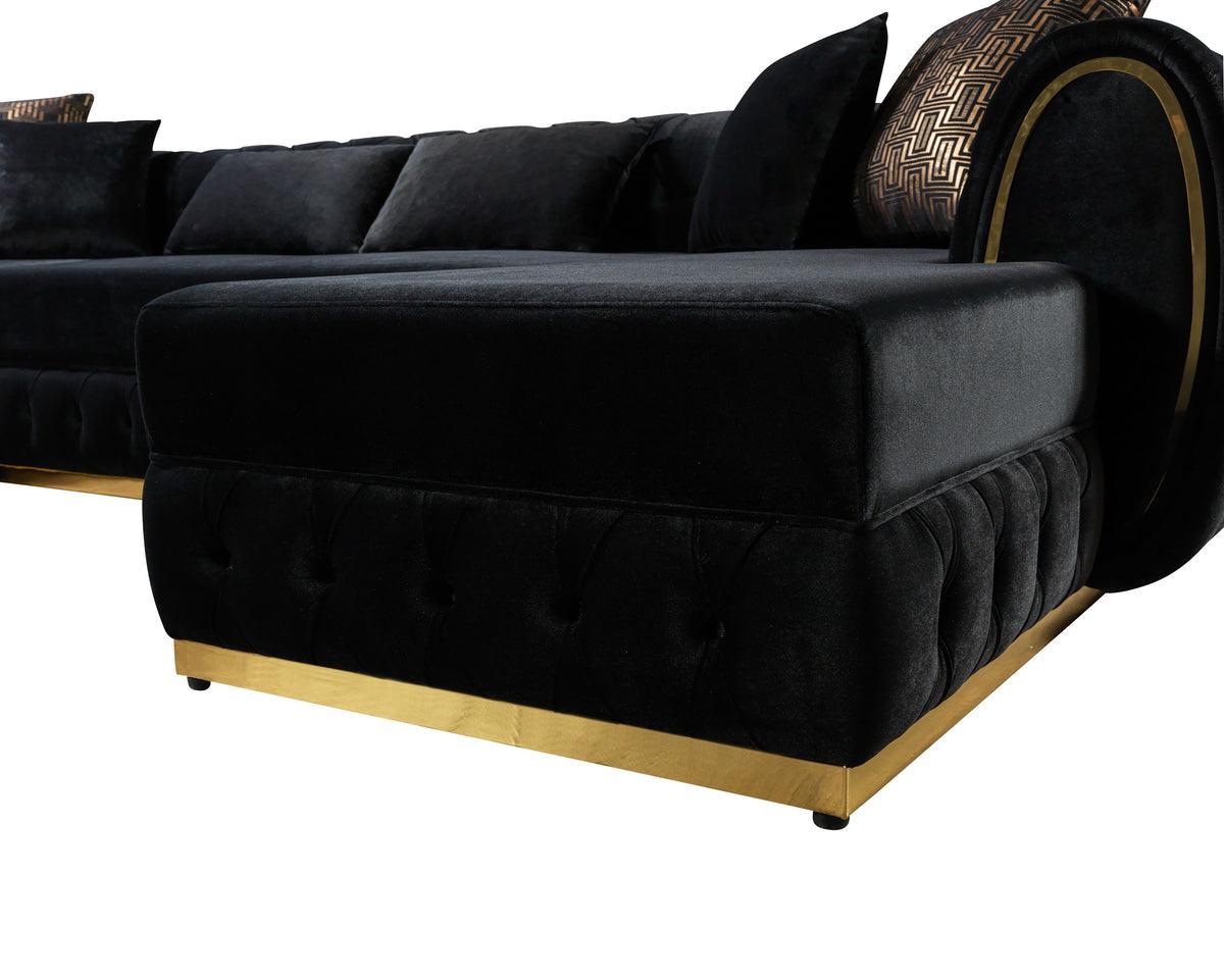 Oprah Black Velvet Double Chaise Sectional - Ella Furniture