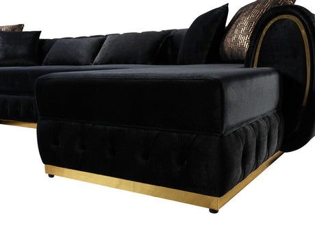 Oprah Black Velvet Double Chaise Sectional - Ella Furniture