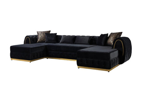 Oprah Black Velvet Double Chaise Sectional - Ella Furniture