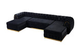 Oprah Black Velvet Double Chaise Sectional - Ella Furniture