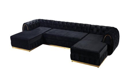 Oprah Black Velvet Double Chaise Sectional - Ella Furniture