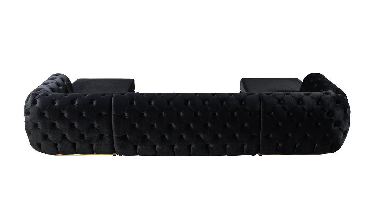 Oprah Black Velvet Double Chaise Sectional - Ella Furniture