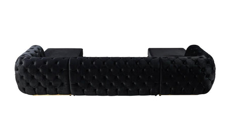 Oprah Black Velvet Double Chaise Sectional - Ella Furniture