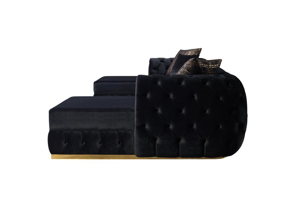 Oprah Black Velvet Double Chaise Sectional - Ella Furniture
