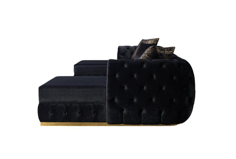 Oprah Black Velvet Double Chaise Sectional - Ella Furniture