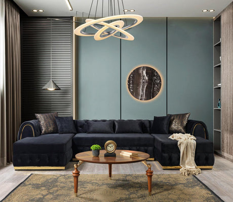 Oprah Black Velvet Double Chaise Sectional - Ella Furniture