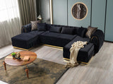 Oprah Black Velvet Double Chaise Sectional - Ella Furniture
