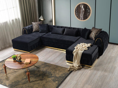 Oprah Black Velvet Double Chaise Sectional - Ella Furniture