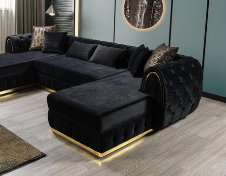 Oprah Black Velvet Double Chaise Sectional - Ella Furniture
