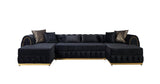 Oprah Black Velvet Double Chaise Sectional - Ella Furniture