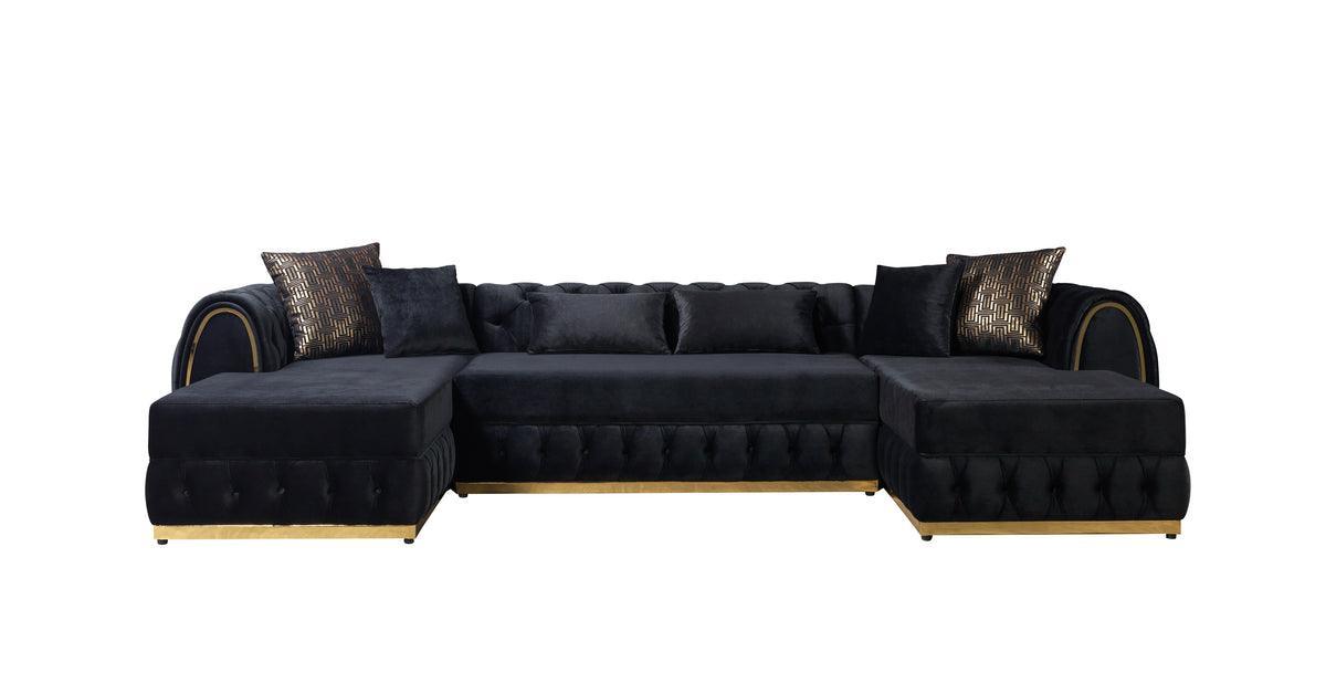 Oprah Black Velvet Double Chaise Sectional - Ella Furniture