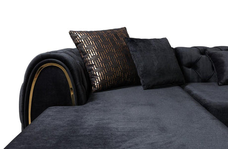 Oprah Black Velvet Double Chaise Sectional - Ella Furniture